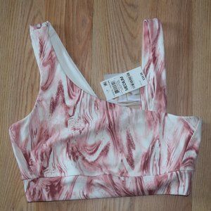 Style Not Size Asymmetrical sports bra/lounge bra - marble rose, NWT Sz M